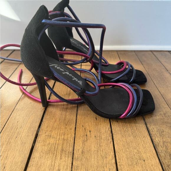 Free People Jessa Metallica Cord Ankle Wrap Suede Heels 39 / 9 - Picture 7 of 9